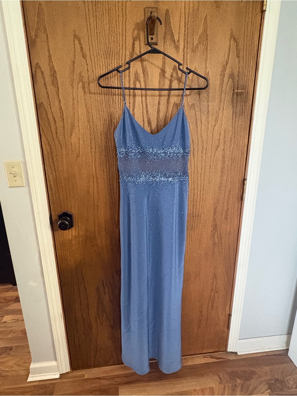 Cache Dusty Blue Strapless Spaghetti-Strap Evening Gown